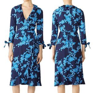 Draper James Geranium Floral Wrap Dress Navy Blue Size 6